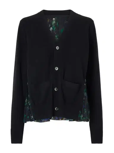 Sacai Layered Floral-print Mesh-trimmed Cotton Cardigan | Thumbnail 1 Sacai Layered Floral-print Mesh-trimmed Cotton Cardigan | Thumbnail 1