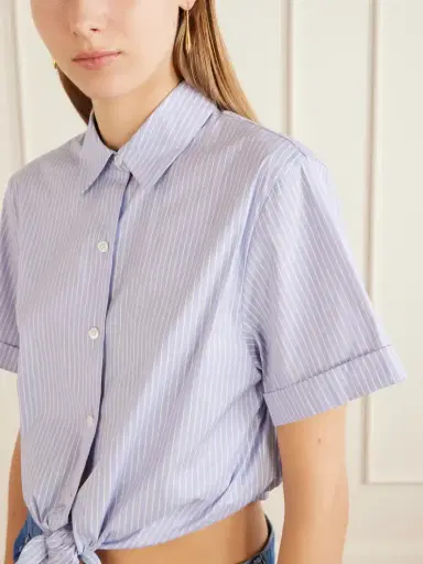 Theory Knotted Cropped Striped Cotton-blend Poplin Shirt | Thumbnail 4 Theory Knotted Cropped Striped Cotton-blend Poplin Shirt | Thumbnail 4