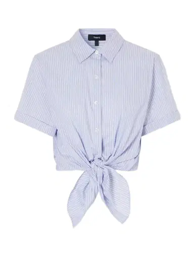 Theory Knotted Cropped Striped Cotton-blend Poplin Shirt | Thumbnail 1 Theory Knotted Cropped Striped Cotton-blend Poplin Shirt | Thumbnail 1