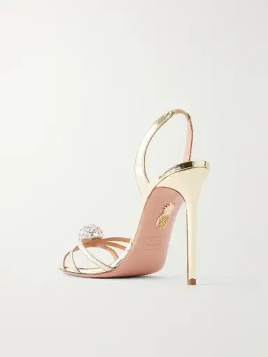 Aquazzura Crystal Bubble 105 Embellished Metallic Leather Slingback Sandals | Thumbnail 3 Aquazzura Crystal Bubble 105 Embellished Metallic Leather Slingback Sandals | Thumbnail 3