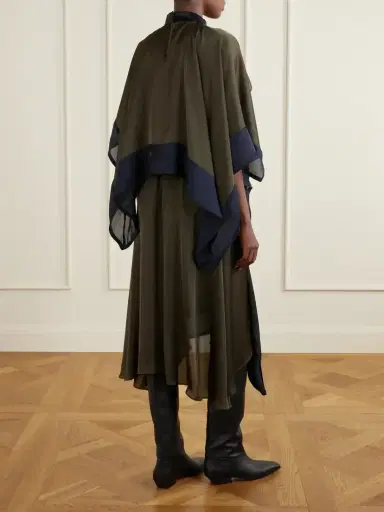 Sacai Satin Chiffon-trimmed Midi Dress | Thumbnail 3 Sacai Satin Chiffon-trimmed Midi Dress | Thumbnail 3