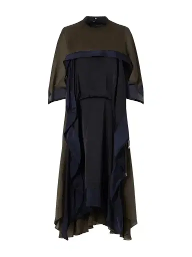 Sacai Satin Chiffon-trimmed Midi Dress | Thumbnail 1 Sacai Satin Chiffon-trimmed Midi Dress | Thumbnail 1