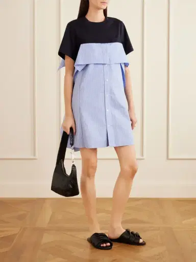 Sacai Paneled Ruffled Cotton-jersey And Poplin Mini Dress | Thumbnail 2 Sacai Paneled Ruffled Cotton-jersey And Poplin Mini Dress | Thumbnail 2
