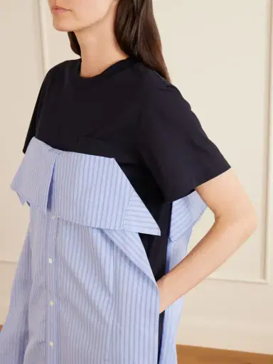 Sacai Paneled Ruffled Cotton-jersey And Poplin Mini Dress | Thumbnail 4 Sacai Paneled Ruffled Cotton-jersey And Poplin Mini Dress | Thumbnail 4