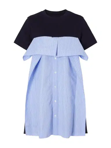 Sacai Paneled Ruffled Cotton-jersey And Poplin Mini Dress | Thumbnail 1 Sacai Paneled Ruffled Cotton-jersey And Poplin Mini Dress | Thumbnail 1