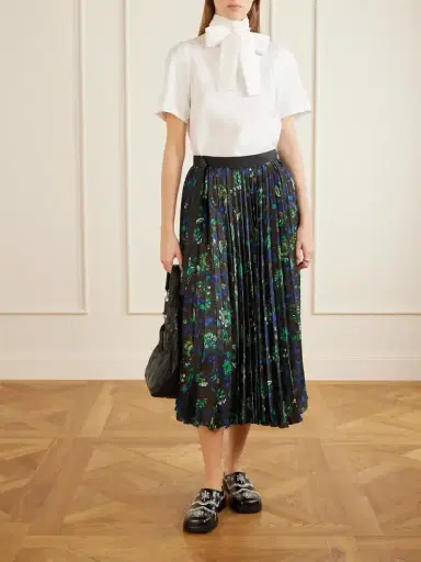 Sacai Belted Grosgrain-trimmed Pleated Floral-print Georgette Midi Skirt | Thumbnail 2 Sacai Belted Grosgrain-trimmed Pleated Floral-print Georgette Midi Skirt | Thumbnail 2