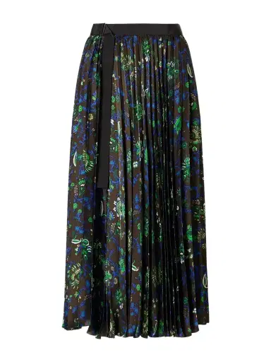 Sacai Belted Grosgrain-trimmed Pleated Floral-print Georgette Midi Skirt | Thumbnail 1 Sacai Belted Grosgrain-trimmed Pleated Floral-print Georgette Midi Skirt | Thumbnail 1