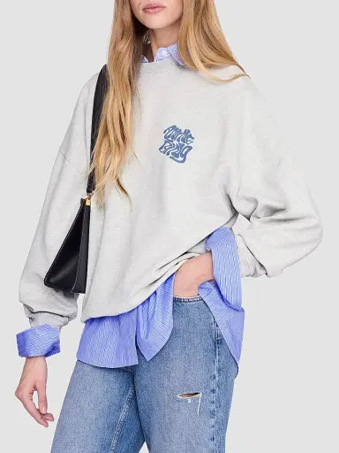 Anine Bing Women's Miles Waves Cotton Fleece Crewneck Sweatshirt - Grey | Thumbnail 4 Anine Bing Women's Miles Waves Cotton Fleece Crewneck Sweatshirt - Grey | Thumbnail 4