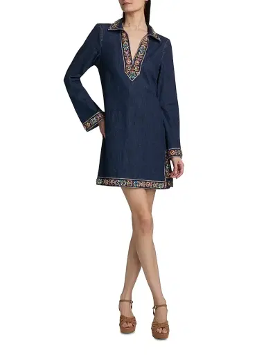 Cinq à Sept Women's Pierson Beaded Embellished Denim Mini-Shirtdress - Abyss | Thumbnail 2 Cinq à Sept Women's Pierson Beaded Embellished Denim Mini-Shirtdress - Abyss | Thumbnail 2