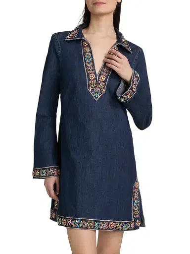 Cinq à Sept Women's Pierson Beaded Embellished Denim Mini-Shirtdress - Abyss | Thumbnail 3 Cinq à Sept Women's Pierson Beaded Embellished Denim Mini-Shirtdress - Abyss | Thumbnail 3