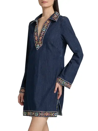 Cinq à Sept Women's Pierson Beaded Embellished Denim Mini-Shirtdress - Abyss | Thumbnail 4 Cinq à Sept Women's Pierson Beaded Embellished Denim Mini-Shirtdress - Abyss | Thumbnail 4