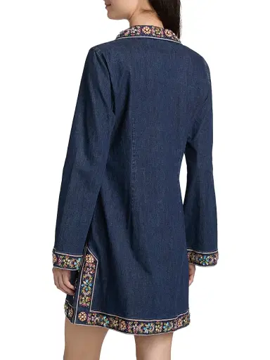 Cinq à Sept Women's Pierson Beaded Embellished Denim Mini-Shirtdress - Abyss | Thumbnail 5 Cinq à Sept Women's Pierson Beaded Embellished Denim Mini-Shirtdress - Abyss | Thumbnail 5