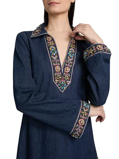 Cinq à Sept Women's Pierson Beaded Embellished Denim Mini-Shirtdress - Abyss | Thumbnail 6 Cinq à Sept Women's Pierson Beaded Embellished Denim Mini-Shirtdress - Abyss | Thumbnail 6