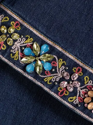 Cinq à Sept Women's Pierson Beaded Embellished Denim Mini-Shirtdress - Abyss | Thumbnail 7 Cinq à Sept Women's Pierson Beaded Embellished Denim Mini-Shirtdress - Abyss | Thumbnail 7