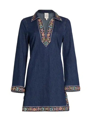 Cinq à Sept Women's Pierson Beaded Embellished Denim Mini-Shirtdress - Abyss | Thumbnail 1 Cinq à Sept Women's Pierson Beaded Embellished Denim Mini-Shirtdress - Abyss | Thumbnail 1