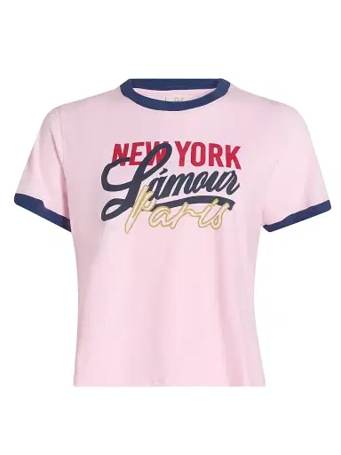 Cinq à Sept Women's New York L'Amour Paris Shrunken Ringer T-Shirt - Cotton Candy Midnight | Thumbnail 1 Cinq à Sept Women's New York L'Amour Paris Shrunken Ringer T-Shirt - Cotton Candy Midnight | Thumbnail 1