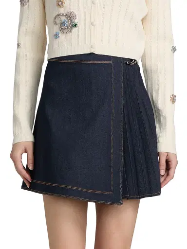 Cinq à Sept Women's Tammi Pleated Denim Miniskirt - Indigo | Thumbnail 3 Cinq à Sept Women's Tammi Pleated Denim Miniskirt - Indigo | Thumbnail 3
