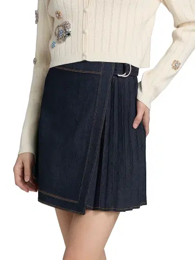 Cinq à Sept Women's Tammi Pleated Denim Miniskirt - Indigo | Thumbnail 4 Cinq à Sept Women's Tammi Pleated Denim Miniskirt - Indigo | Thumbnail 4