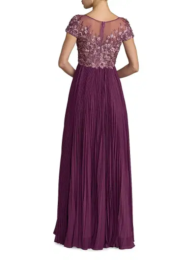 Mac Duggal Women's Petite Floral-Embroidered Pleated Gown - Plum - Size 12 | Thumbnail 2 Mac Duggal Women's Petite Floral-Embroidered Pleated Gown - Plum - Size 12 | Thumbnail 2