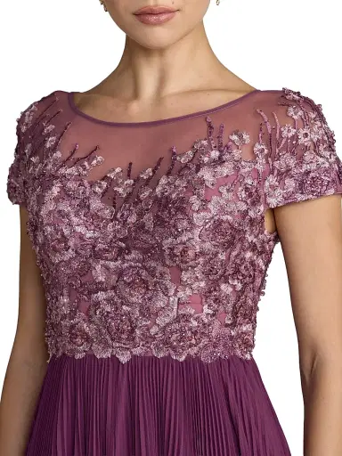Mac Duggal Women's Petite Floral-Embroidered Pleated Gown - Plum - Size 12 | Thumbnail 3 Mac Duggal Women's Petite Floral-Embroidered Pleated Gown - Plum - Size 12 | Thumbnail 3