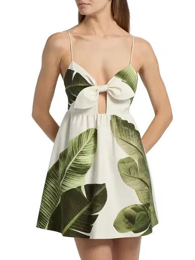 Alice + Olivia Women's Melvina Babydoll Dress - Jungle Palm Off White - Size 8 | Thumbnail 3 Alice + Olivia Women's Melvina Babydoll Dress - Jungle Palm Off White - Size 8 | Thumbnail 3