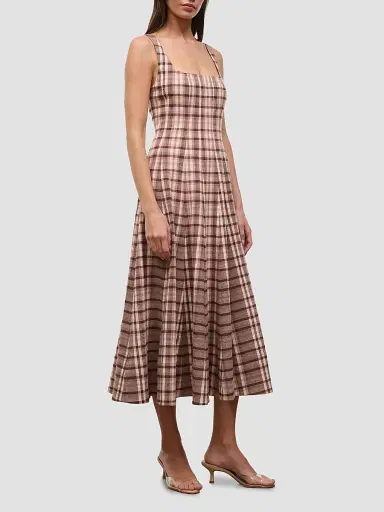 Staud Women's Wells Plaid Linen-Blend Midi Dress | Thumbnail 3 Staud Women's Wells Plaid Linen-Blend Midi Dress | Thumbnail 3