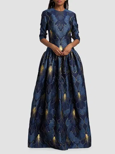 Reem Acra Women's Lamé Brocade Dropped Waist Gown - Navy - Size 4 | Thumbnail 2 Reem Acra Women's Lamé Brocade Dropped Waist Gown - Navy - Size 4 | Thumbnail 2
