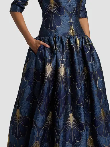 Reem Acra Women's Lamé Brocade Dropped Waist Gown - Navy - Size 4 | Thumbnail 6 Reem Acra Women's Lamé Brocade Dropped Waist Gown - Navy - Size 4 | Thumbnail 6