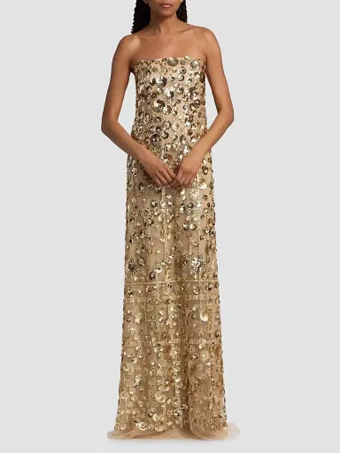 Reem Acra Women's Strapless Embellished Flower Column Gown - Gold | Thumbnail 3 Reem Acra Women's Strapless Embellished Flower Column Gown - Gold | Thumbnail 3