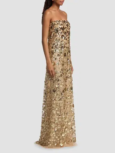 Reem Acra Women's Strapless Embellished Flower Column Gown - Gold | Thumbnail 4 Reem Acra Women's Strapless Embellished Flower Column Gown - Gold | Thumbnail 4