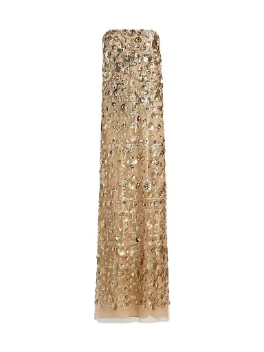 Reem Acra Women's Strapless Embellished Flower Column Gown - Gold | Thumbnail 1 Reem Acra Women's Strapless Embellished Flower Column Gown - Gold | Thumbnail 1