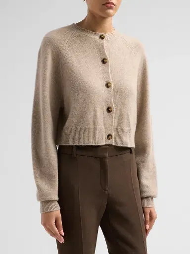 Loulou de Saison Women's Heike Cashmere Crop Cardigan - Coast Beige | Thumbnail 4 Loulou de Saison Women's Heike Cashmere Crop Cardigan - Coast Beige | Thumbnail 4