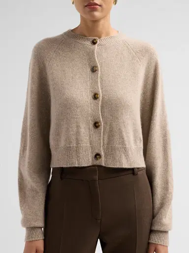 Loulou de Saison Women's Heike Cashmere Crop Cardigan - Coast Beige | Thumbnail 5 Loulou de Saison Women's Heike Cashmere Crop Cardigan - Coast Beige | Thumbnail 5