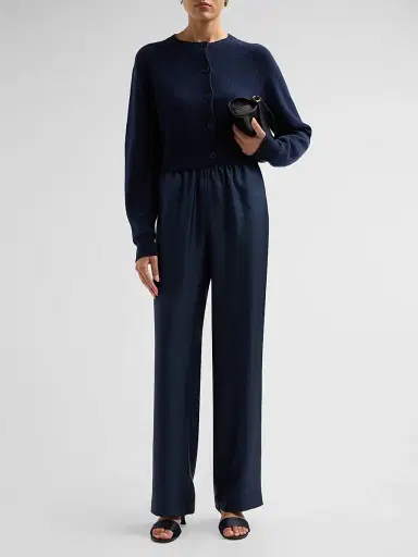 Loulou de Saison Women's Heike Cashmere Crop Cardigan - Navy | Thumbnail 2 Loulou de Saison Women's Heike Cashmere Crop Cardigan - Navy | Thumbnail 2