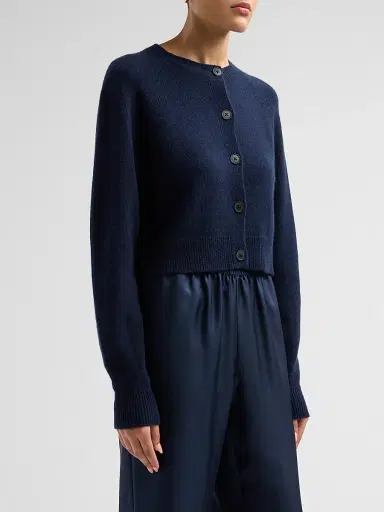 Loulou de Saison Women's Heike Cashmere Crop Cardigan - Navy | Thumbnail 4 Loulou de Saison Women's Heike Cashmere Crop Cardigan - Navy | Thumbnail 4