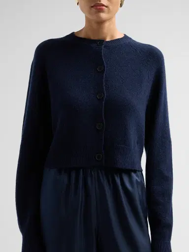 Loulou de Saison Women's Heike Cashmere Crop Cardigan - Navy | Thumbnail 5 Loulou de Saison Women's Heike Cashmere Crop Cardigan - Navy | Thumbnail 5