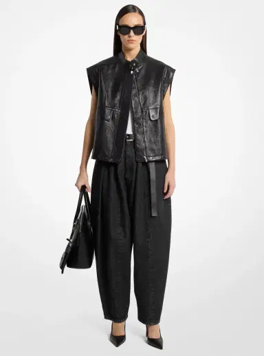 Michael Kors Collection Oversized Washed Leather Vest | Thumbnail 3 Michael Kors Collection Oversized Washed Leather Vest | Thumbnail 3