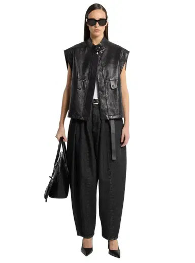 Michael Kors Collection Oversized Washed Leather Vest | Thumbnail 1 Michael Kors Collection Oversized Washed Leather Vest | Thumbnail 1