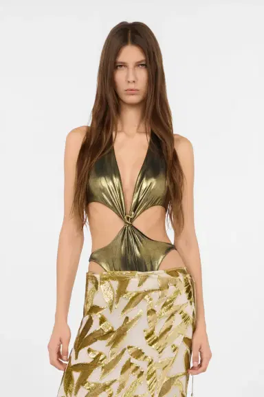 Roberto Cavalli Golden One-Piece Swimsuit with Snake Detail and Cut-Outs | Thumbnail 2 Roberto Cavalli Golden One-Piece Swimsuit with Snake Detail and Cut-Outs | Thumbnail 2