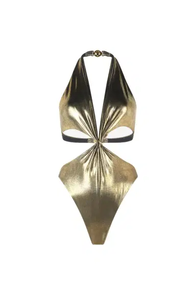 Roberto Cavalli Golden One-Piece Swimsuit with Snake Detail and Cut-Outs | Thumbnail 1 Roberto Cavalli Golden One-Piece Swimsuit with Snake Detail and Cut-Outs | Thumbnail 1