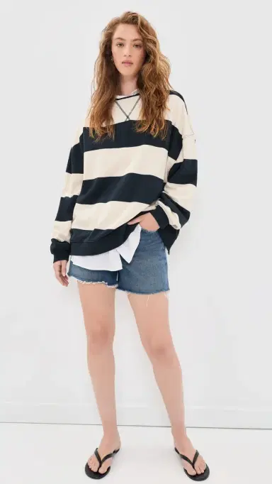 Free People Classic tripe Sweatshirt Black Combo | Thumbnail 5 Free People Classic tripe Sweatshirt Black Combo | Thumbnail 5