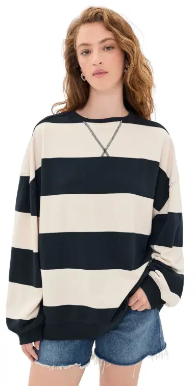 Free People Classic tripe Sweatshirt Black Combo | Thumbnail 1 Free People Classic tripe Sweatshirt Black Combo | Thumbnail 1