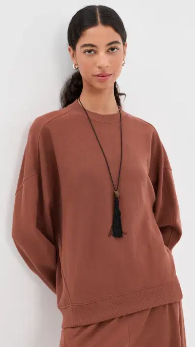 Tibi Lightweight Crew Neck Sweatshirt Red Clay | Thumbnail 2 Tibi Lightweight Crew Neck Sweatshirt Red Clay | Thumbnail 2