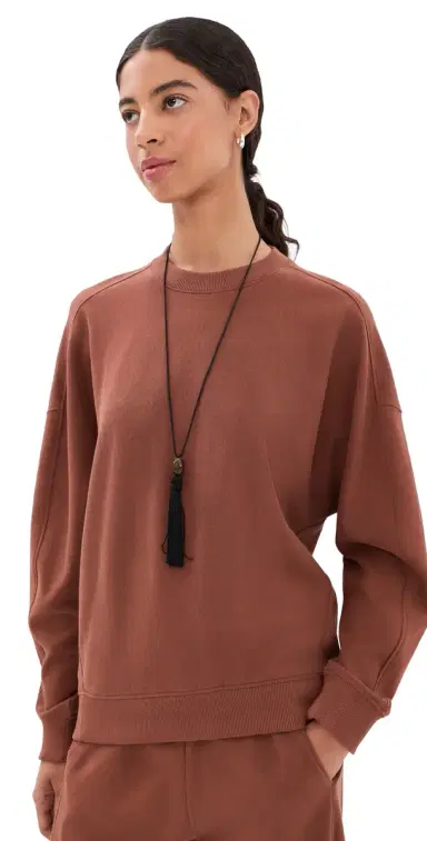 Tibi Lightweight Crew Neck Sweatshirt Red Clay | Thumbnail 1 Tibi Lightweight Crew Neck Sweatshirt Red Clay | Thumbnail 1