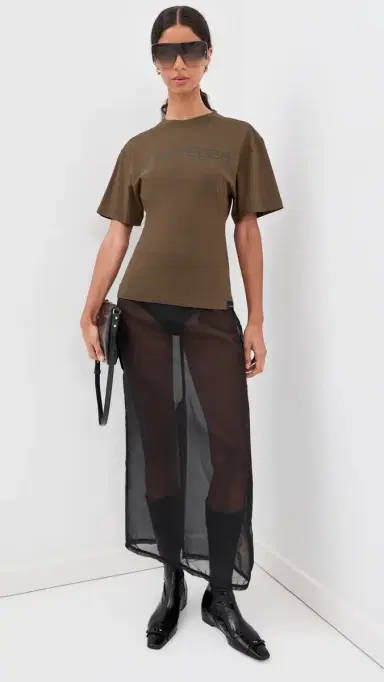 Courrèges Logo Print Waisted T-Shirt moky Brown/Black | Thumbnail 5 Courrèges Logo Print Waisted T-Shirt moky Brown/Black | Thumbnail 5
