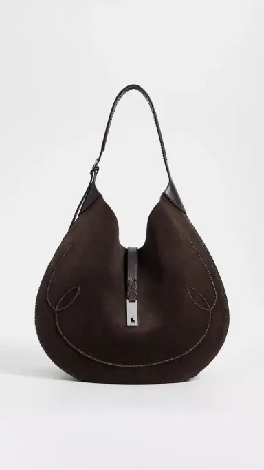 Polo Ralph Lauren Suede Whip Stich Polo ID Medium Shoulder Bag Chocolate/Tobacco One Size | Thumbnail 2 Polo Ralph Lauren Suede Whip Stich Polo ID Medium Shoulder Bag Chocolate/Tobacco One Size | Thumbnail 2