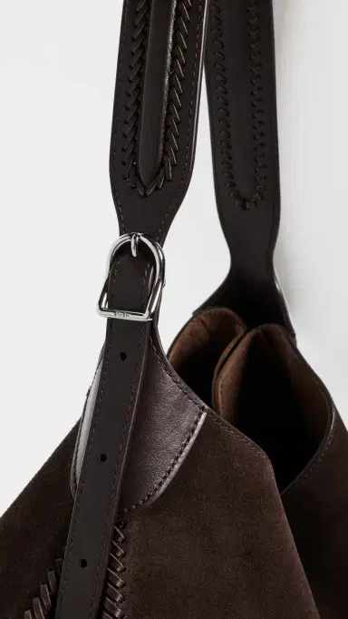Polo Ralph Lauren Suede Whip Stich Polo ID Medium Shoulder Bag Chocolate/Tobacco One Size | Thumbnail 5 Polo Ralph Lauren Suede Whip Stich Polo ID Medium Shoulder Bag Chocolate/Tobacco One Size | Thumbnail 5