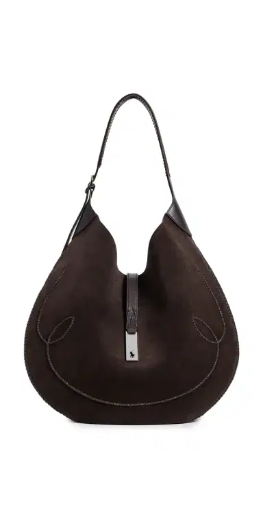 Polo Ralph Lauren Suede Whip Stich Polo ID Medium Shoulder Bag Chocolate/Tobacco One Size | Thumbnail 1 Polo Ralph Lauren Suede Whip Stich Polo ID Medium Shoulder Bag Chocolate/Tobacco One Size | Thumbnail 1