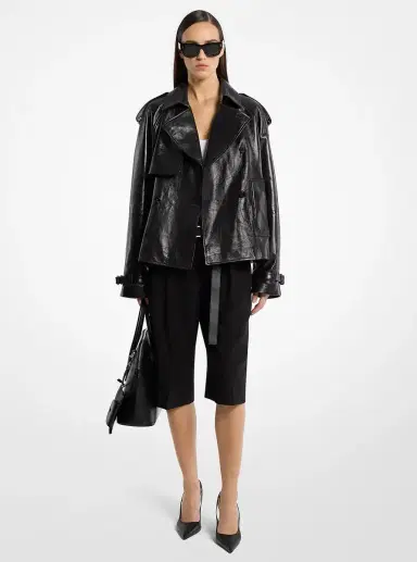 Michael Kors Collection Oversized Leather Cropped Trench Coat | Thumbnail 2 Michael Kors Collection Oversized Leather Cropped Trench Coat | Thumbnail 2