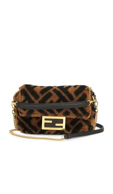 FWRD Renew Fendi Shearling Vitello Dolce Macro FF 1974 Mini Baguette Shoulder Bag | Thumbnail 1 FWRD Renew Fendi Shearling Vitello Dolce Macro FF 1974 Mini Baguette Shoulder Bag | Thumbnail 1